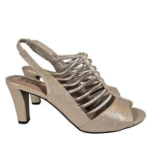 L Naturalizer Vanity Gold Beige Shimmer Strappy Heels Sz 8.5 Bridal Cocktail